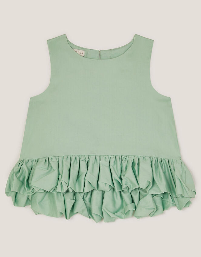 Sleeveless Ruffle Hem Top, Green (GREEN), large