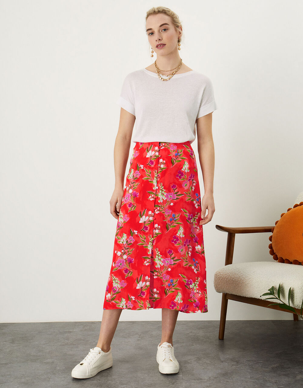 Khloe Floral Button Down Skirt Orange