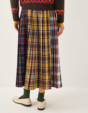 Monsoon x Sarah Corbett-Winder Tartan Pleated Midi Skirt, Yellow (YELLOW), large