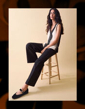 Clemence Gianna Jacquard Wide Leg Trousers, Black (BLACK), large