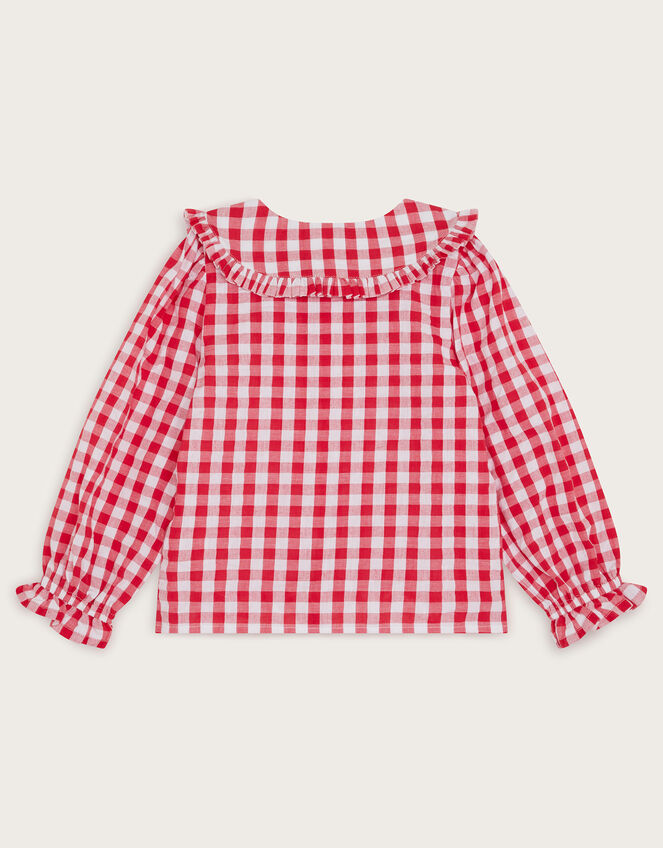 Heart Collar Gingham Blouse, Red (RED), large