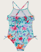Botanical Frill Swimsuit, Blue (TURQUOISE), large