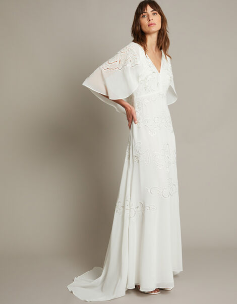 Cali Embellished Cape Sleeve Wedding Dress, Ivory (IVORY), large