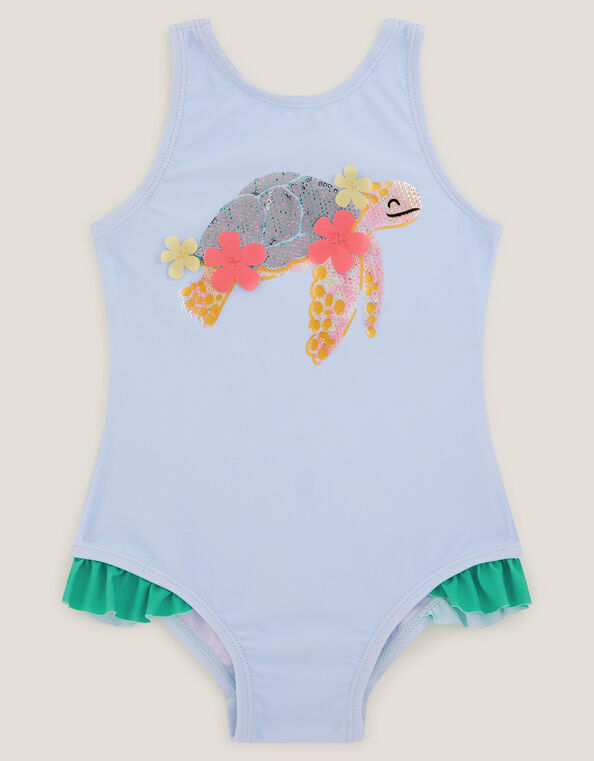Baby Turtle Applique Swimsuit, Blue (BLUE), large