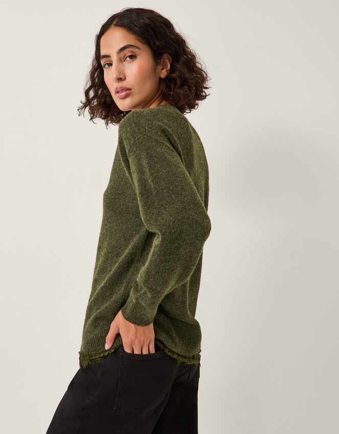 Leanne Lace V-Neck Jumper, Green (KHAKI), large