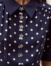 Kate Puff Sleeve Polka Dot Midi Dress, Blue (NAVY), large