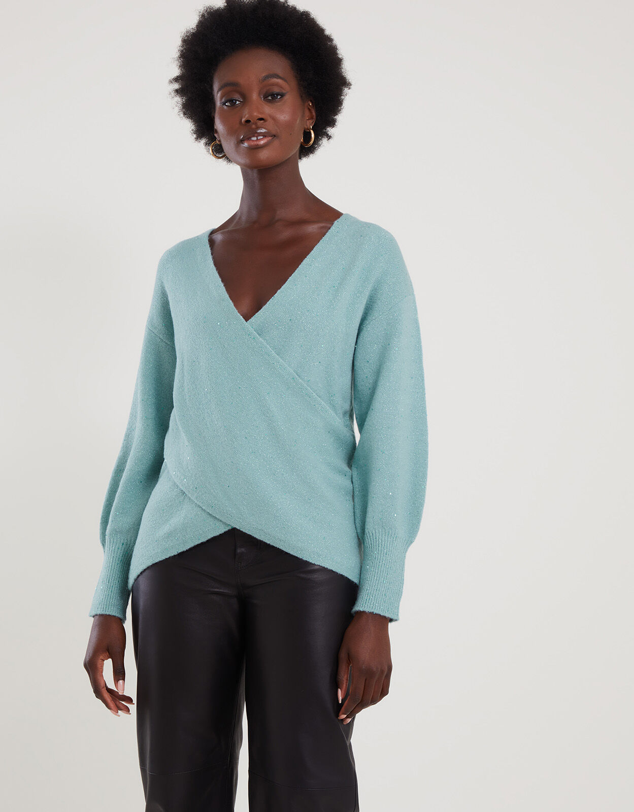 Sequin Ballet Wrap Sweater Blue
