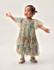 Baby Nessa Floral Mesh Party Dress, Green (GREEN), large