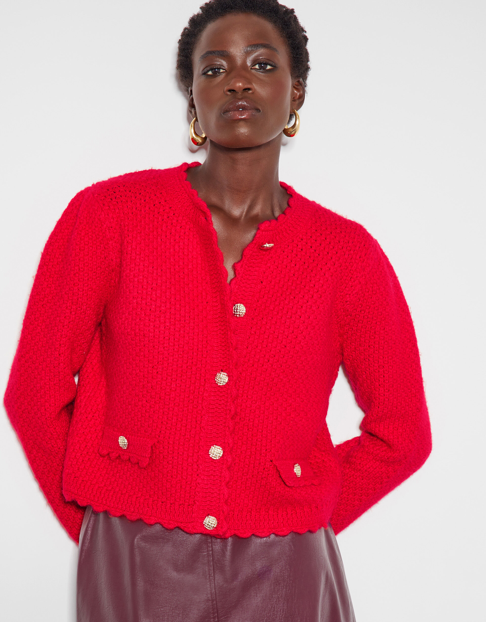 Suki Stitch Cardigan Red