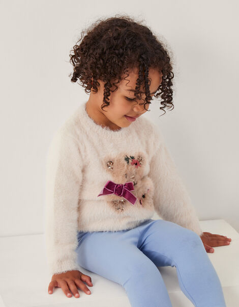 Baby Bear Fuzzy Knit Jumper, Ivory (IVORY), large
