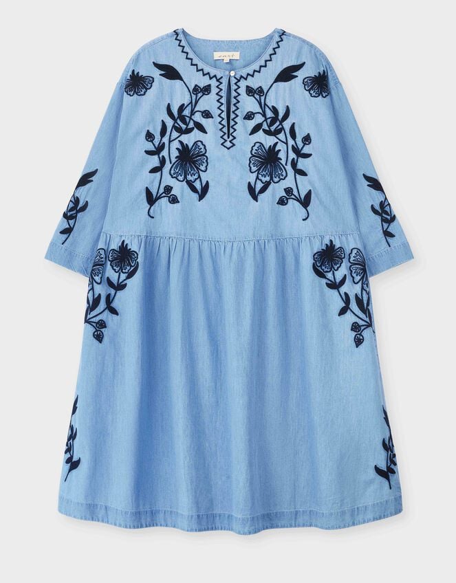 East Andie Embroidered Denim Mini Dress, Blue (BLUE), large