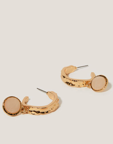 Gem Drop Hammered Hoop Earrings, , large