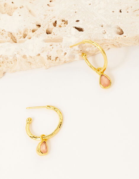 Gold-Plated Stone Charm Hoops, , large