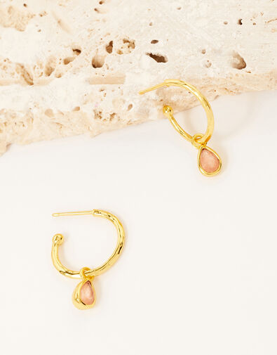Gold-Plated Stone Charm Hoops, , large