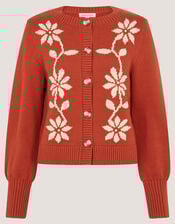 Fiona Floral Embroidered Cardigan, Orange (RUST), large