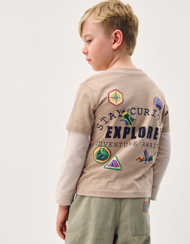 Explore Graphic Long Sleeve T-Shirt, Camel (BEIGE), large