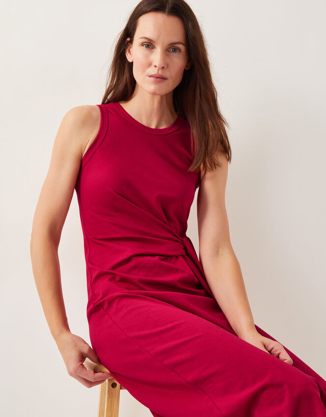 Sleeveless Tie-Side Column Midi Dress, Red (RED), large