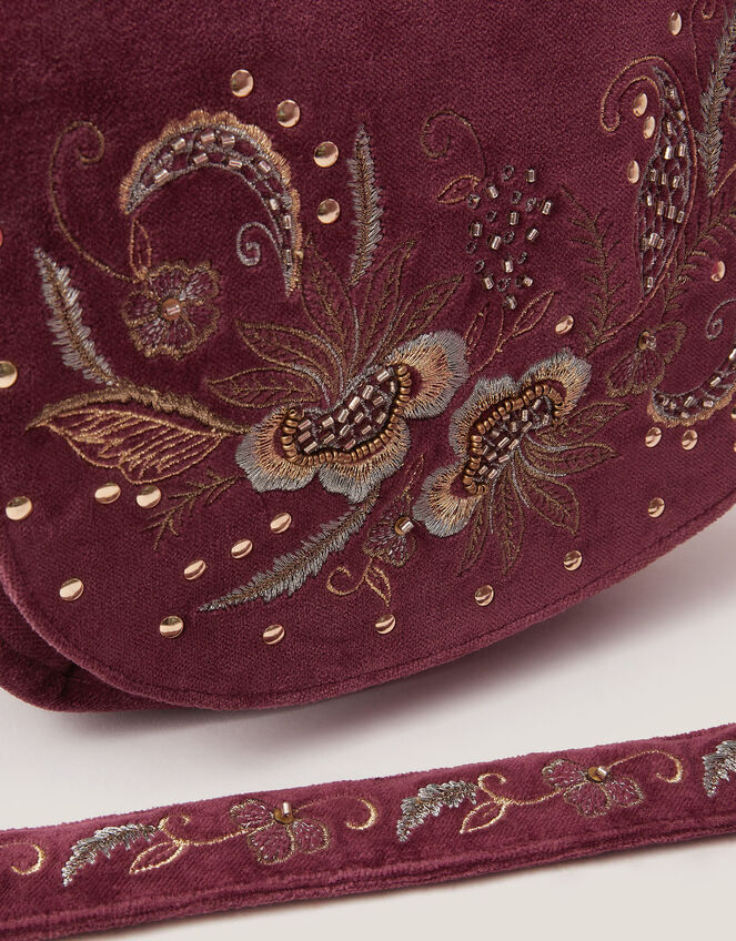 Lily Embroidered Satchel Crossbody Bag, Red (BURGUNDY), large