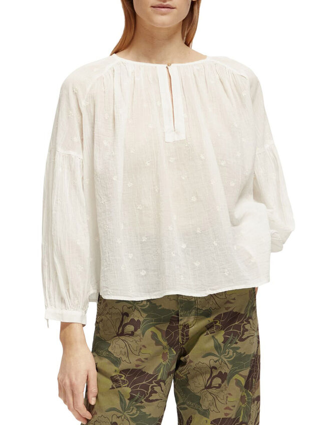 Scotch and Soda Button Neckline Dobby Blouse, White (WHITE), large