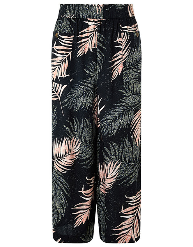 Palm Print Culottes in Recycled Fabric, Black (BLACK), large