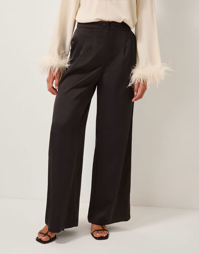 Maisie Satin Wide Leg Trousers, Black (BLACK), large