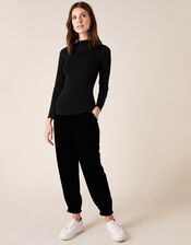 Split Neck Knit Jumper with Buttons, Black (BLACK), large