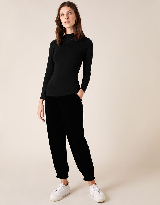 Split Neck Knit Jumper with Buttons, Black (BLACK), large