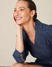 Belted Denim Dress, Blue (DENIM BLUE), large