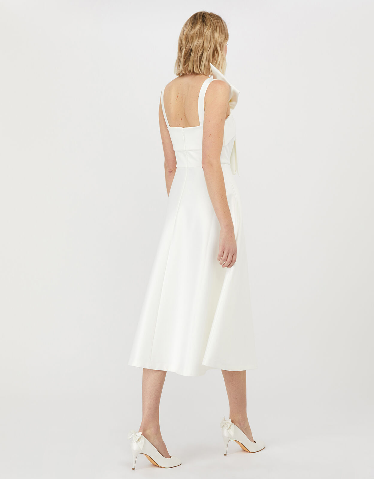 abbey satin bow midi dress