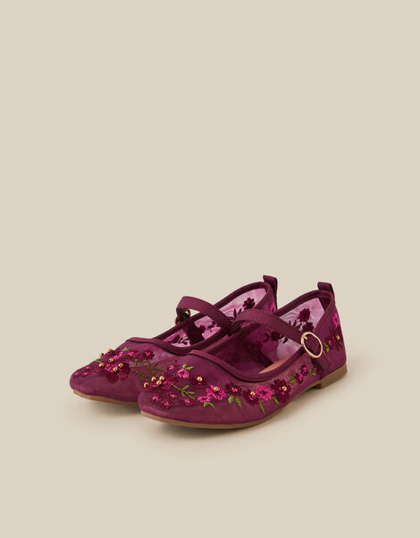 Floral Embroidered Mesh Mary Jane Ballet Flats, Multi (MULTI), large