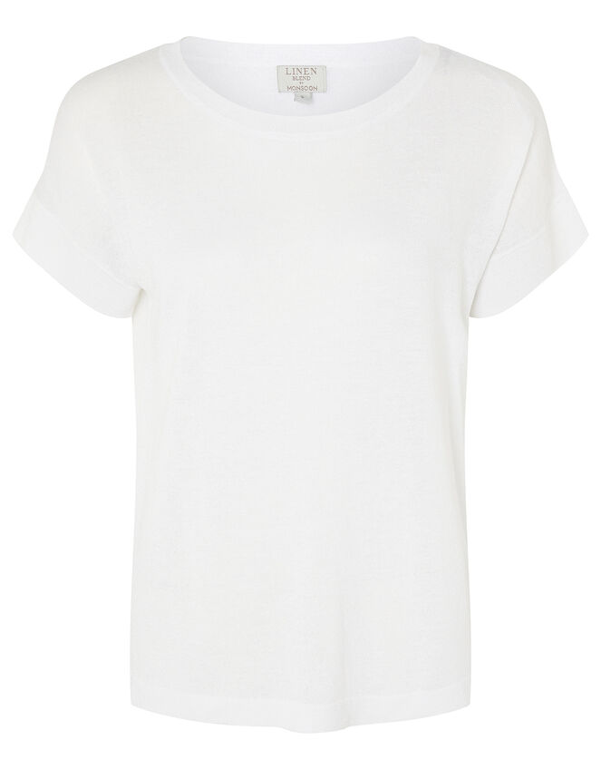 Knit T-Shirt in Linen Blend, Ivory (IVORY), large