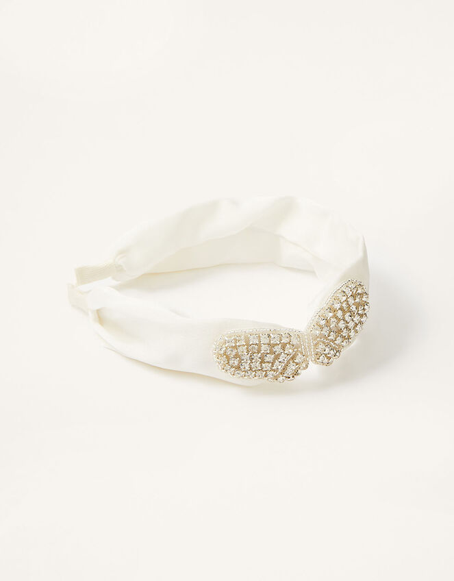 Diamante Butterfly Satin Headband, , large