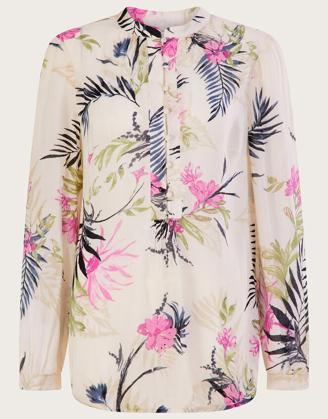 Elsie Floral Print Blouse in Sustainable Viscose, Ivory (IVORY), large