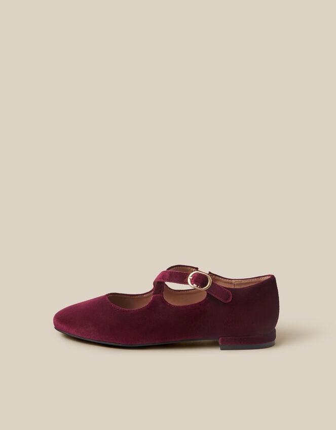 Dana Velvet Mary Jane Ballet Flats , Red (BURGUNDY), large