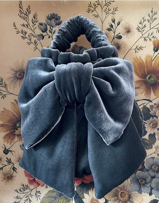 Maison M Velvet Bow Bag, Blue (INDIGO), large