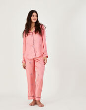 Stripe Embroidered Pyjama Set in Recycled Polyester, Pink (PINK), large