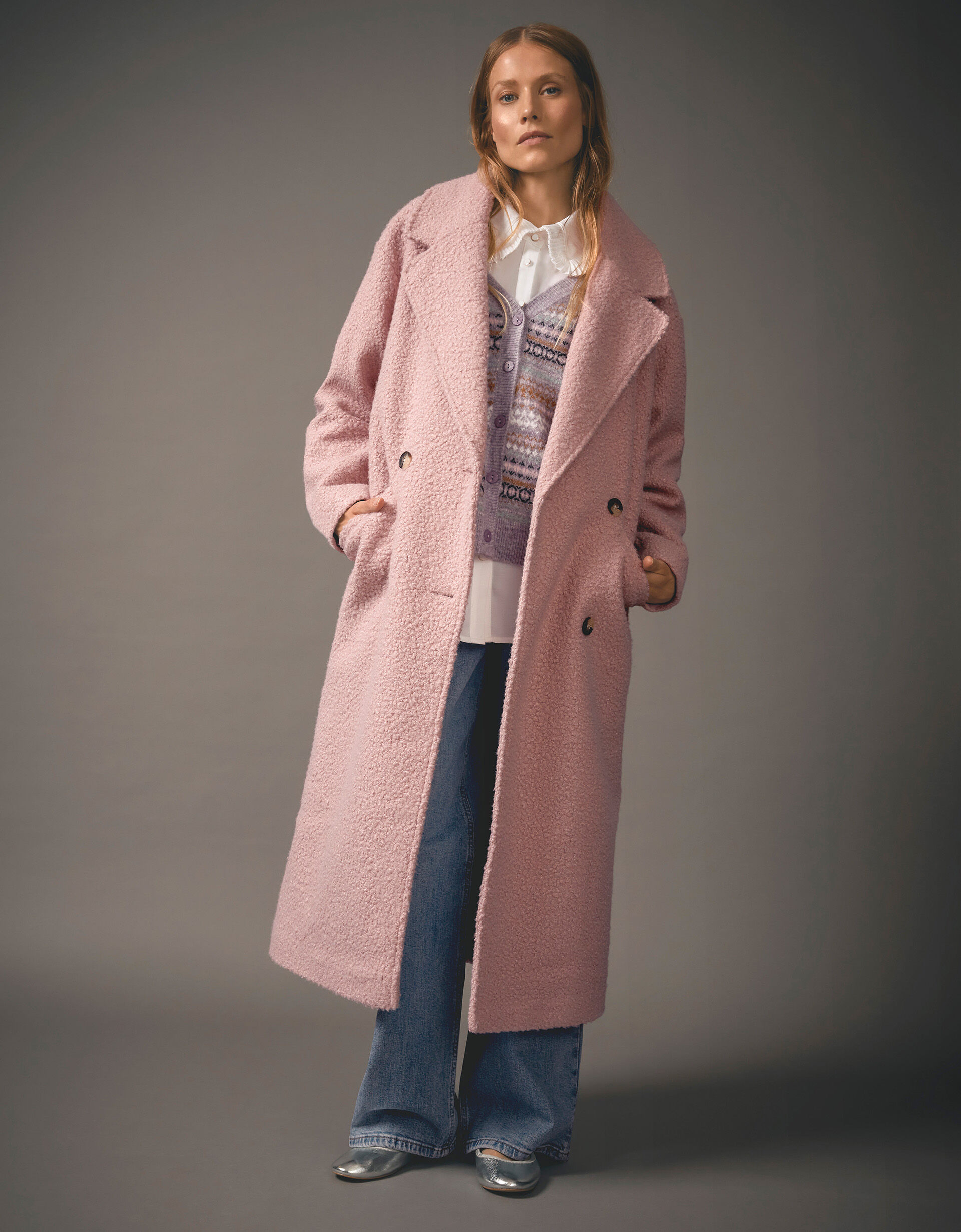 Ophelia Double-Breasted Boucle Coat Pink | Women's Coats | Monsoon US.