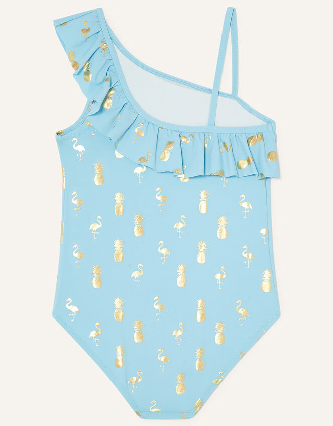 Flaming and Pineapple Foil Print Swimsuit, Blue (TURQUOISE), large