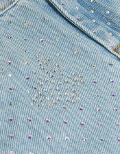 Rhinestone Butterfly Denim Shorts, Blue (BLUE), large