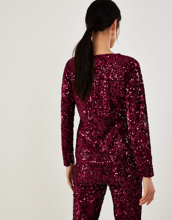 Daisy Velvet Sequin Top, Red (BURGUNDY), large