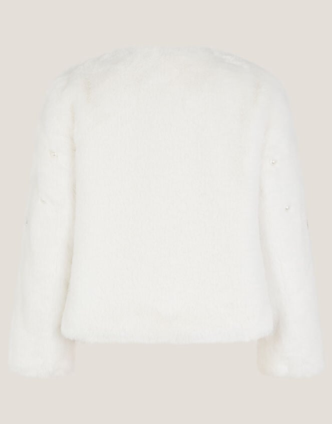 Embellished Faux Fur Coat, Ivory (IVORY), large
