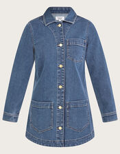 Mindy Longline Denim Jacket with Sustainable Cotton, Blue (DENIM BLUE), large