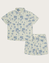 Palm Print Poplin Shirt and Shorts Set, Green (GREEN), large