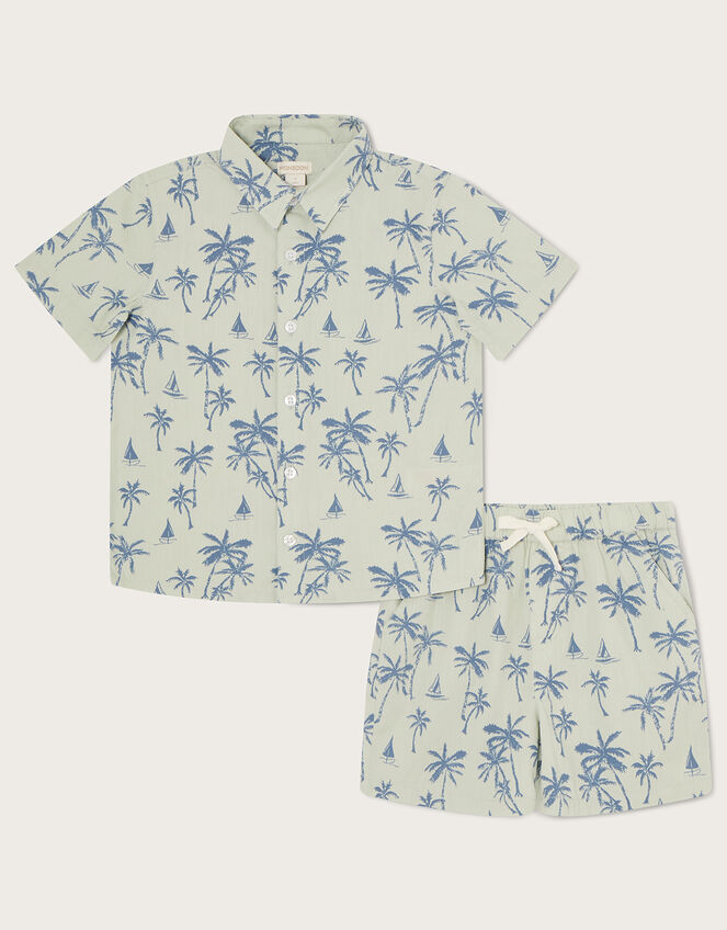 Palm Print Poplin Shirt and Shorts Set, Green (GREEN), large