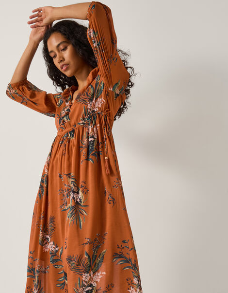Georgie Botanical Print Midi Dress, Copper (COPPER), large