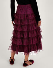 Della Dotty Tiered Skirt, Red (BERRY), large