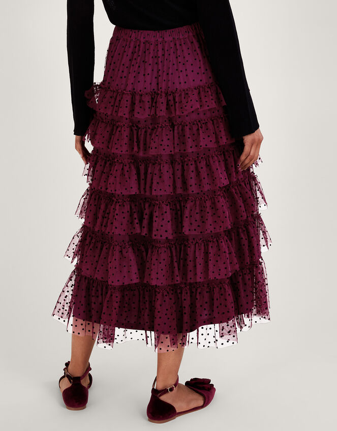 Della Dotty Tiered Skirt, Red (BERRY), large