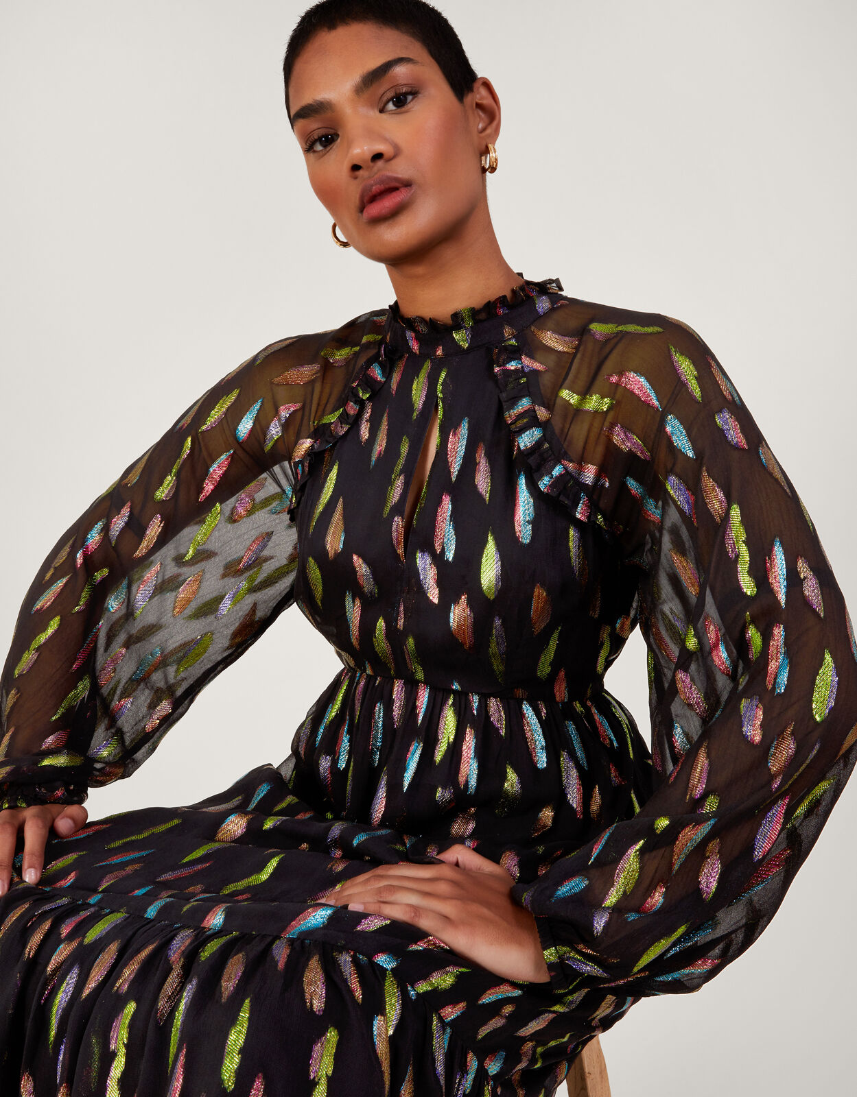 Fenna Feather Print Dress Black