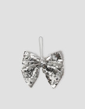 Sequin Bow Christmas Tree Decoration, Silver (SILVER), large