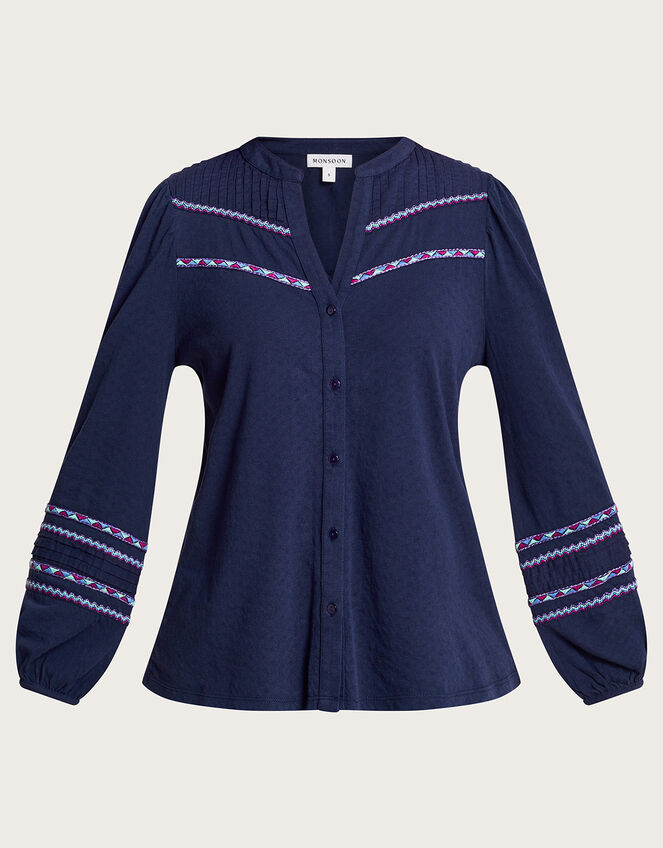 Talia Embroidered Tape Shirt, Blue (NAVY), large